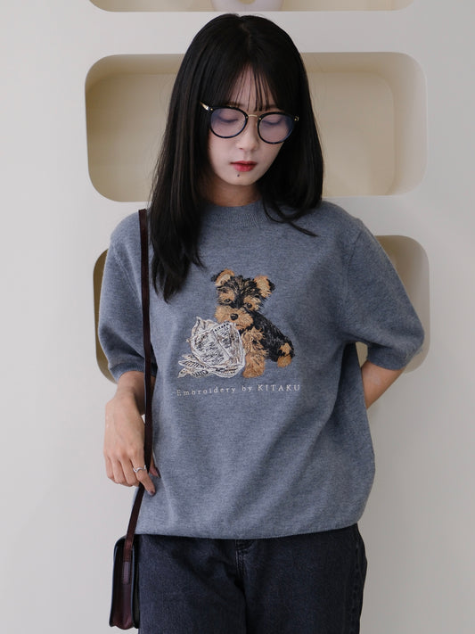いたずらヨーキーの半袖ニット