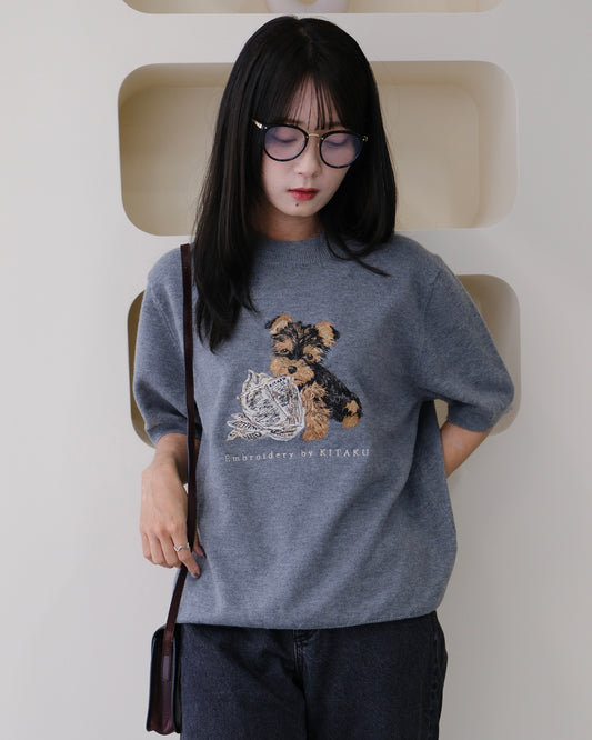 いたずらヨーキーの半袖ニット
