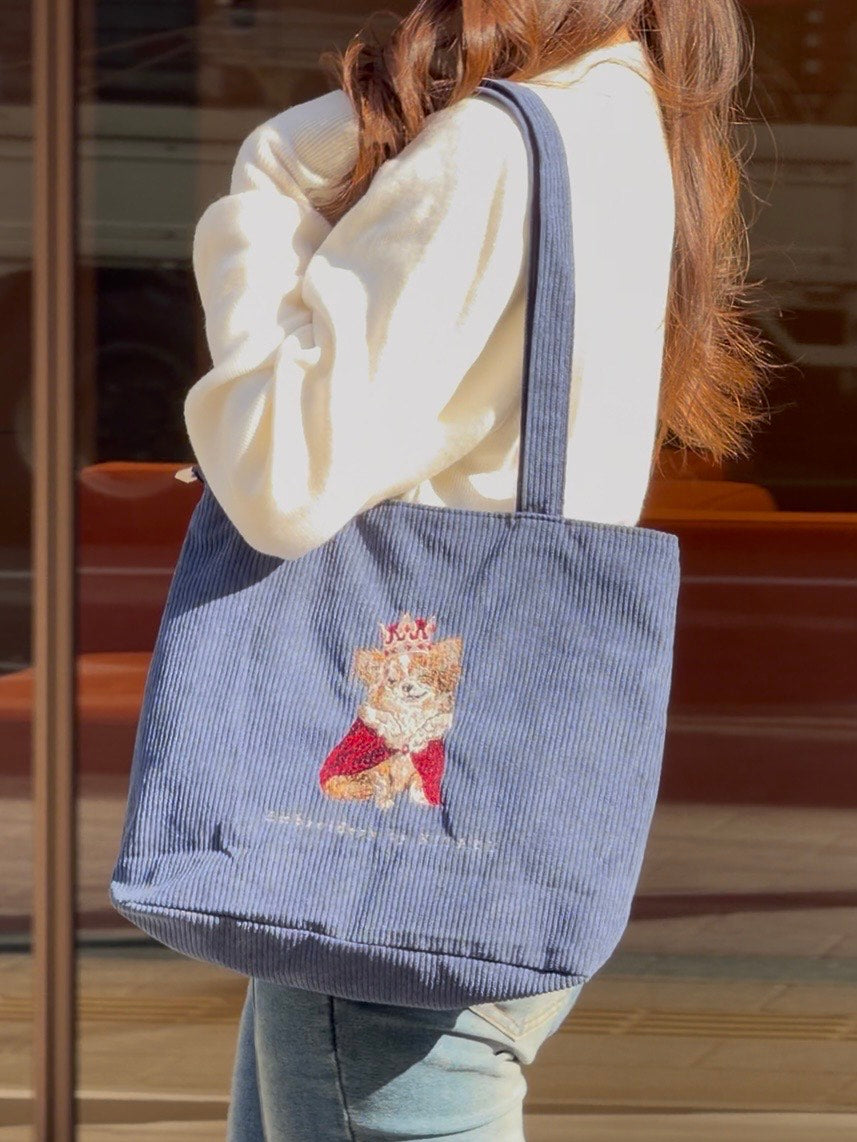 ななちゃん　デニムチワワちゃん　トートバッグ　小物入れ 王様チワワのトートバッグ – 北区の刺しゅう屋